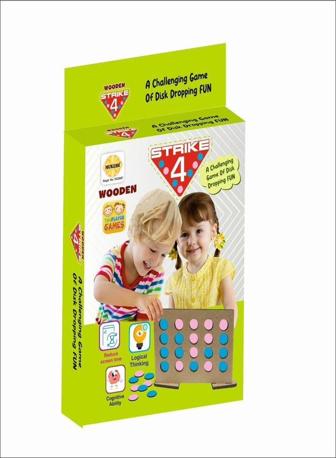 *MUKESH*- Wooden Strike 4, Plot 4, Classic Travel disc Dropping Game, 4 in a Row, Connect Game, Strategy Board Games, Toys for Kids and Adults, 2 Players, Ages 5+ Years, Multicolour (BIS Verified) - Image 1